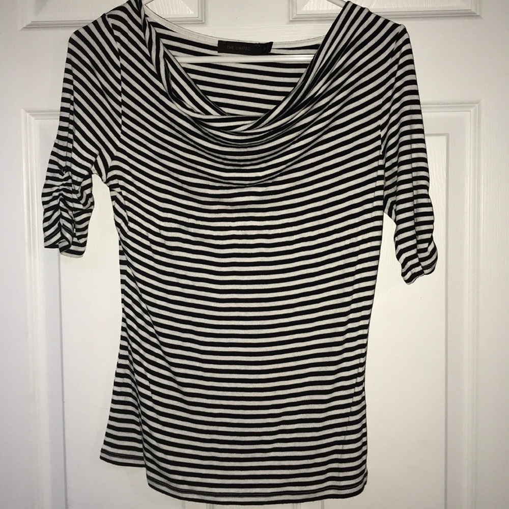 Limited black and white striped scoop neck